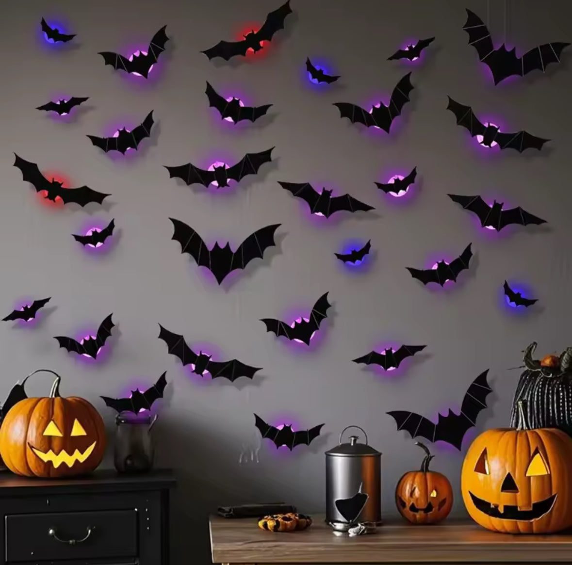 LED Bats & Spiders – 3D Glow-in-the-Dark Halloween Wall Décor