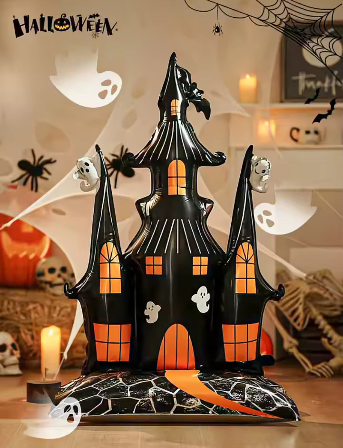 Giant Halloween Aluminum Balloons – Ghost, Witch & Spider Stand-Up Decorations