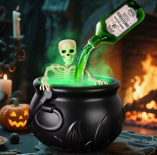 Witch Cauldron Decoration with Magic Potion Bottle & Mist Maker – Halloween Prop
